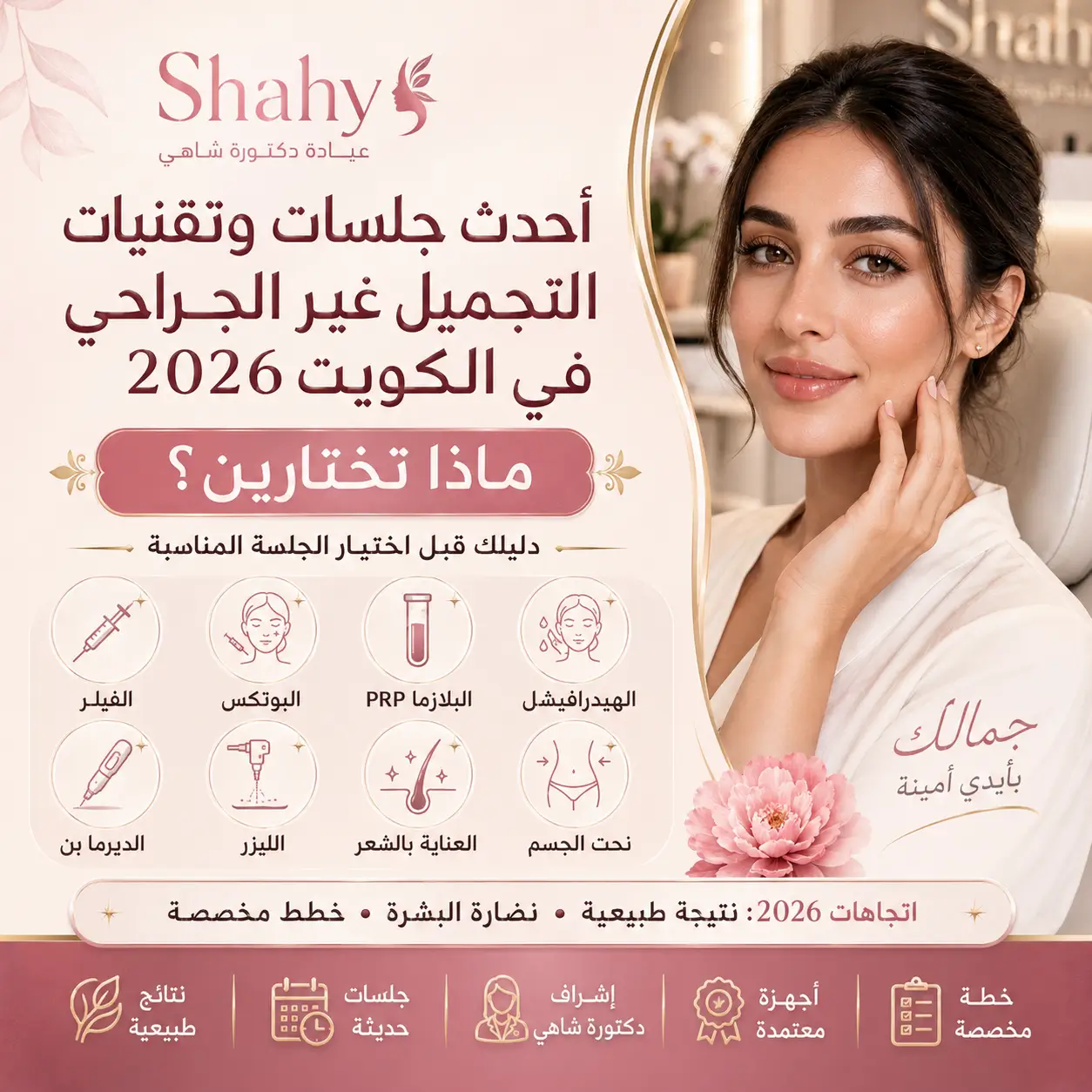 أحدث جلسات وتقنيات التجميل غير الجراحي في الكويت 2026 – عيادة دكتورة شاهي