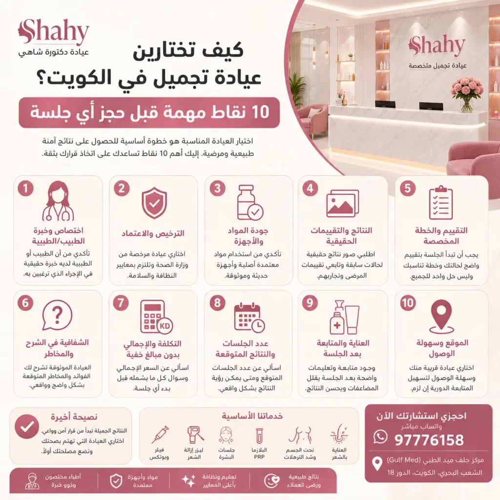 كيف تختارين عيادة تجميل في الكويت؟ نصائح قبل حجز أي جلسة – عيادة دكتورة شاهي